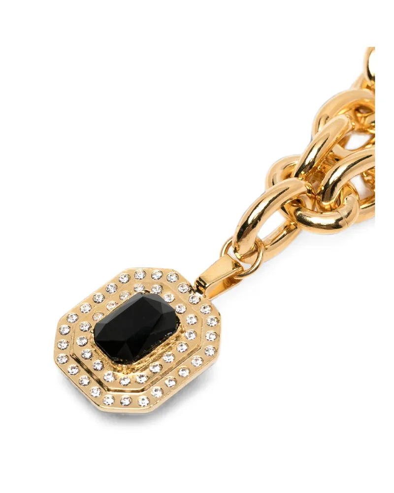 Alessandra Rich Chain Link with Black Stone Pendant Bracelet — Gold Gold
