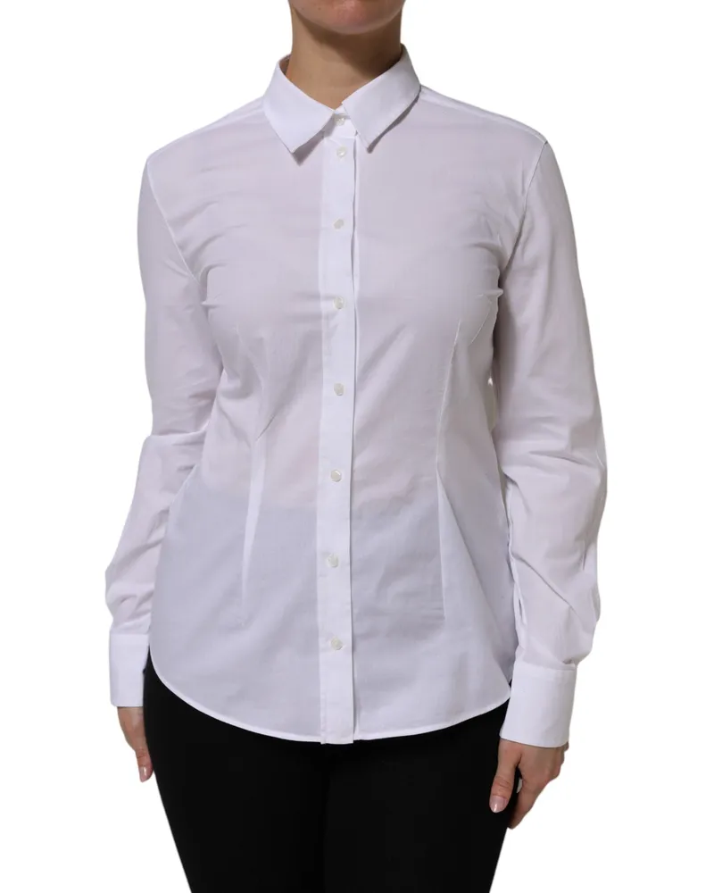 Dolce & Gabbana Women's White Cotton Long Sleeves Collared Top Shirt Elastane White