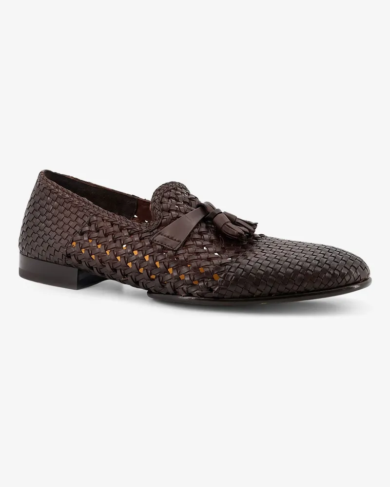 Doucal´s Men's Leather Loafers Woven Detail Brown Brown