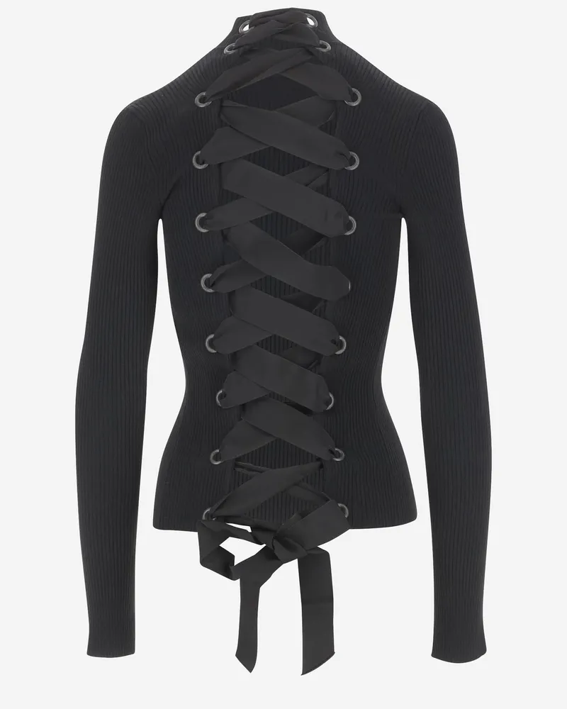Balenciaga Women's Viscose Blend Turtleneck Pullover Black Sweater Black
