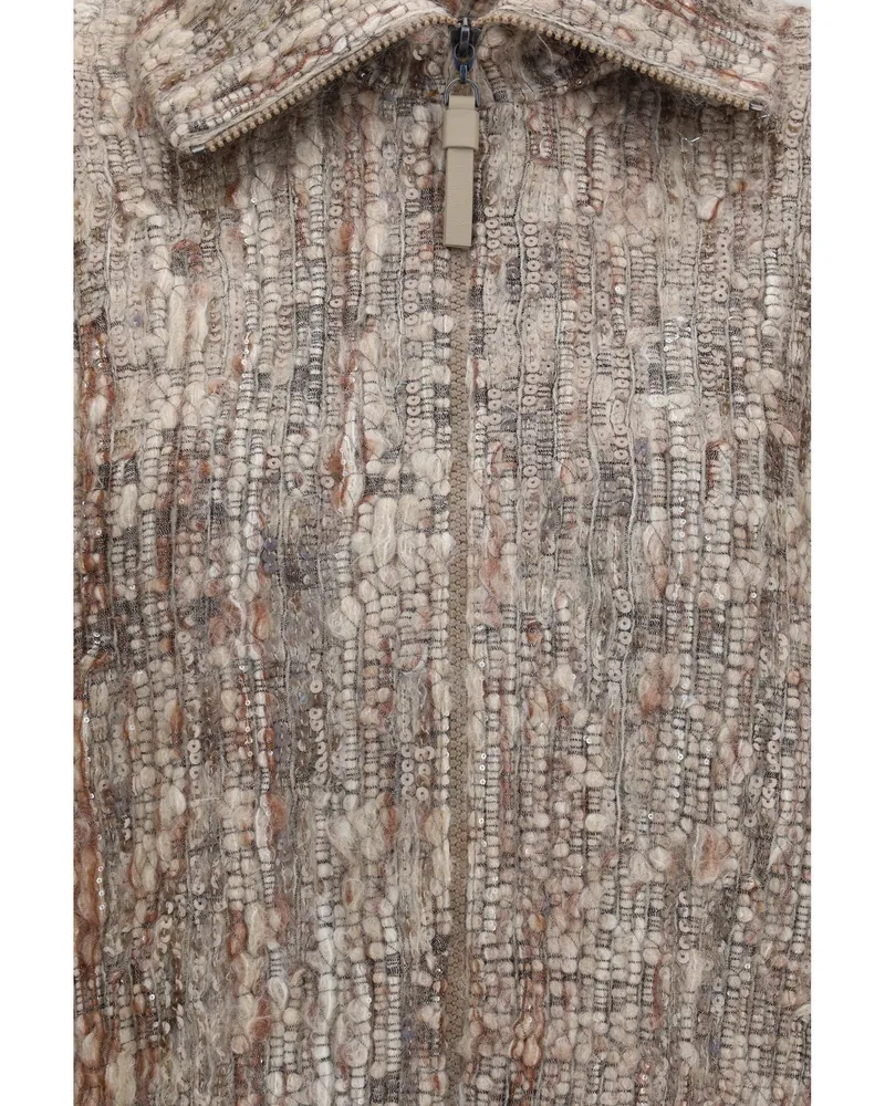 Brunello Cucinelli Women's Zip Cardigan Beige Mohair Beige-Multicolour Beige/multicolour Sweater Beige