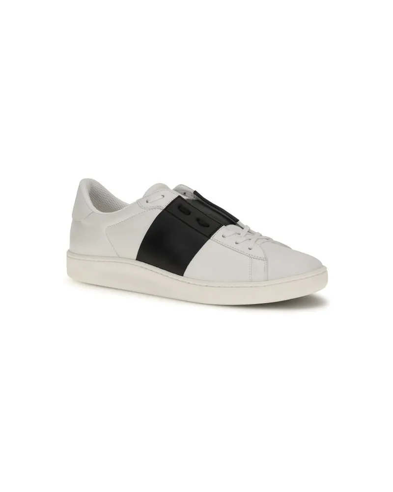 Valentino Garavani Men's Black Calf Leather Bos Taurus Low Top Sneakers White