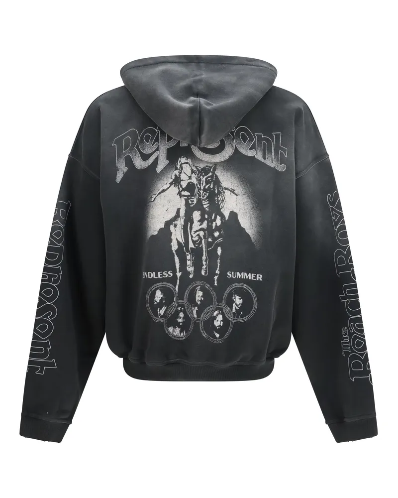 REPRESENT Men Zip Hoodie Beach Boys Endless Summer Stained Black Cotton Sweatshirts Sweater Black