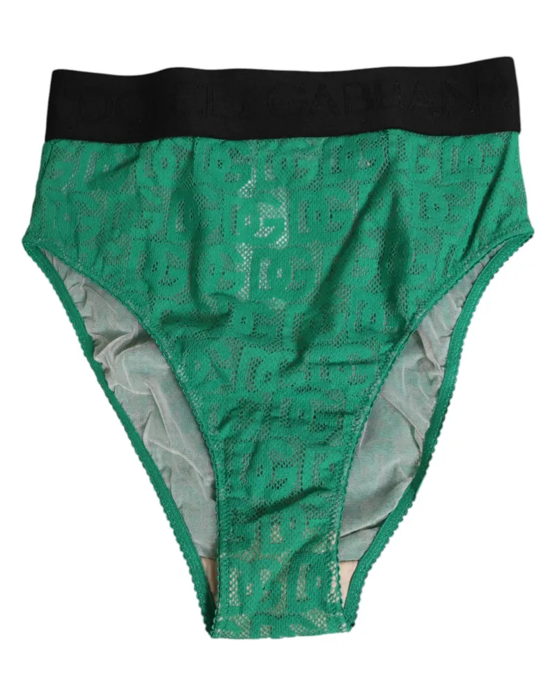 Dolce & Gabbana Women Green Dg Logo Lace High Brief Panty Underwear Cotton Clothing Green