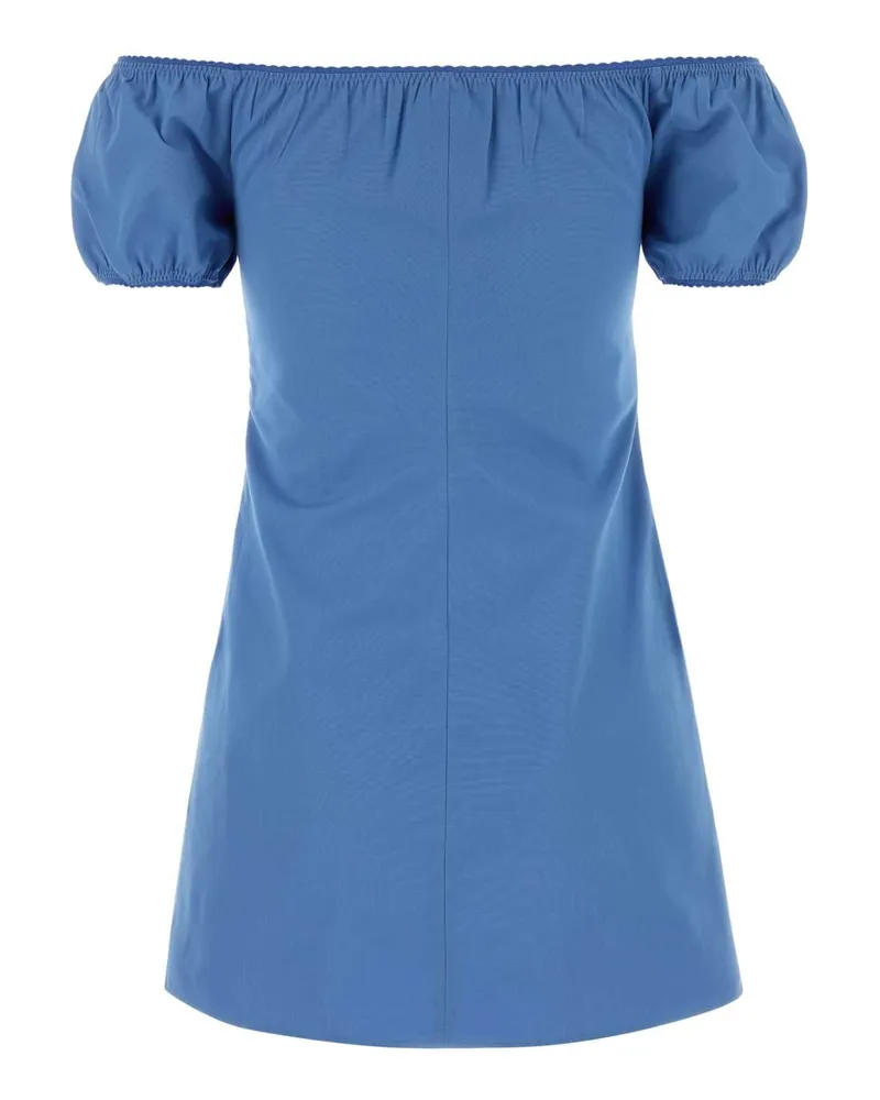 Miu Miu Poplin Off-Shoulder Mini Dress — Blue Blue