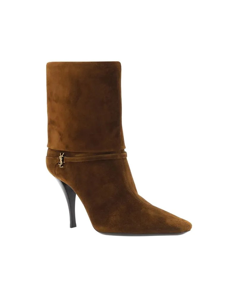 Saint Laurent Women's Brown Calf Leather Bos Taurus Ankle Boots Brown