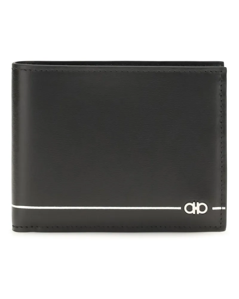 Ferragamo Men's Bifold Wallet Black Calf Leather Umbrellas Black