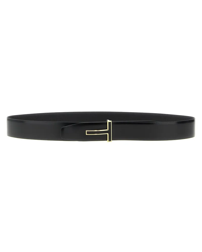 Tom Ford Logo Buckle Reversible Belt — Black Black