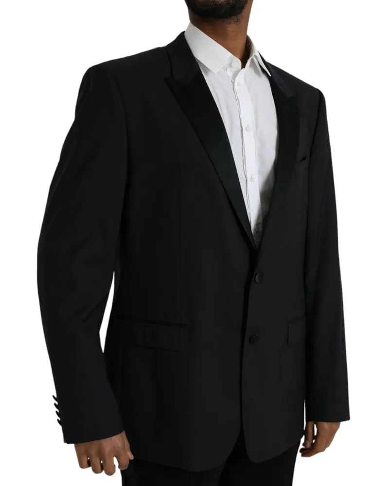 Dolce & Gabbana Men's Blue Martini Single Breasted Coat Blazer Virgin Wool Silk Polyester Clothing Black