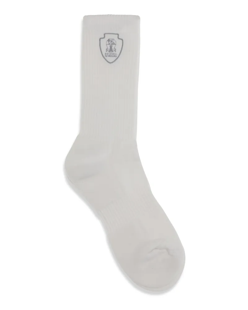 Brunello Cucinelli Ribbed Cotton Knit Socks — White White