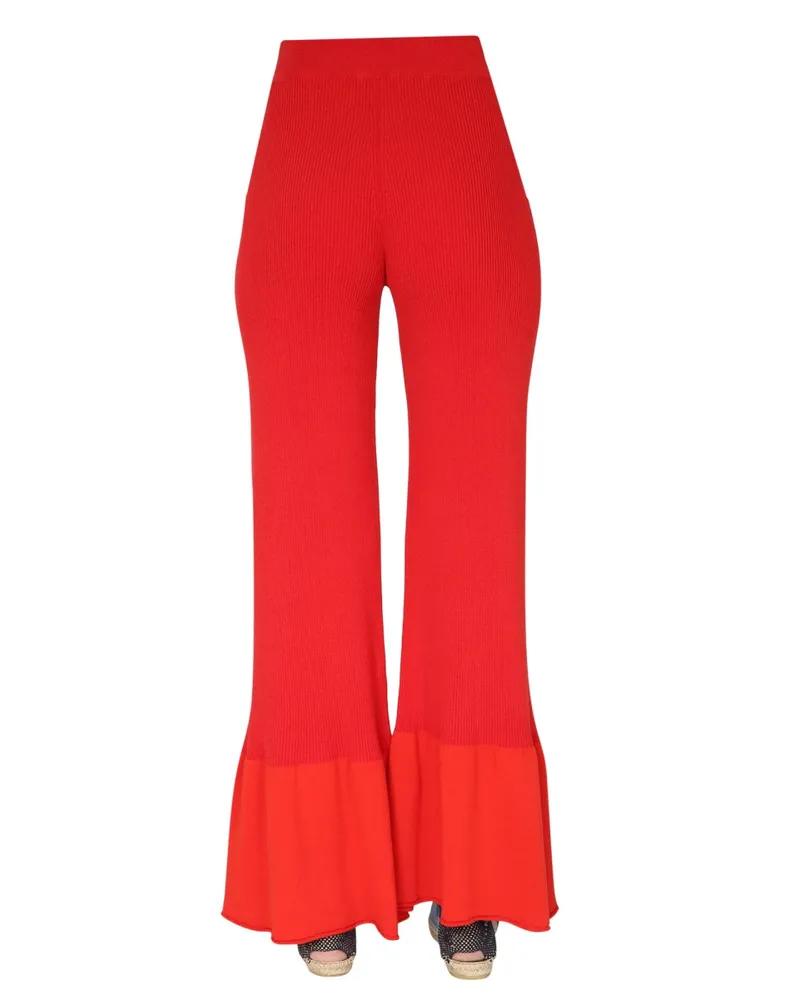 Stella McCartney Ribbed Knit Viscose Trousers — Red Red
