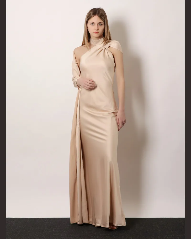 ACTUALEE Women's Long Dress With Satin Band Pink Polyester 