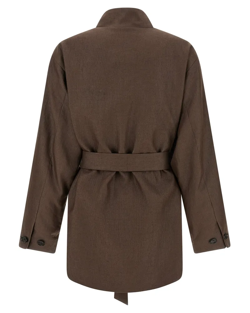 Kiton Linen Blend Wrap Blazer — Brown Brown