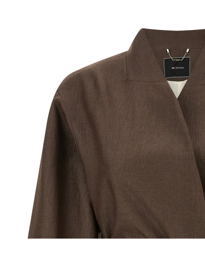 Kiton Linen Blend Wrap Blazer — Brown Brown