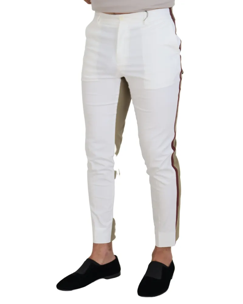Dolce & Gabbana Men's White Brown Slim Fit Chino Pants Cotton Elastane White