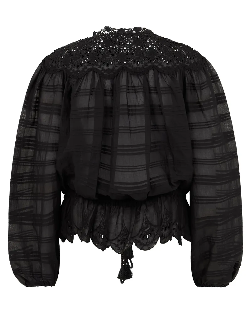 Isabel Marant Lace-Trimmed Cropped Blouse — Black Black