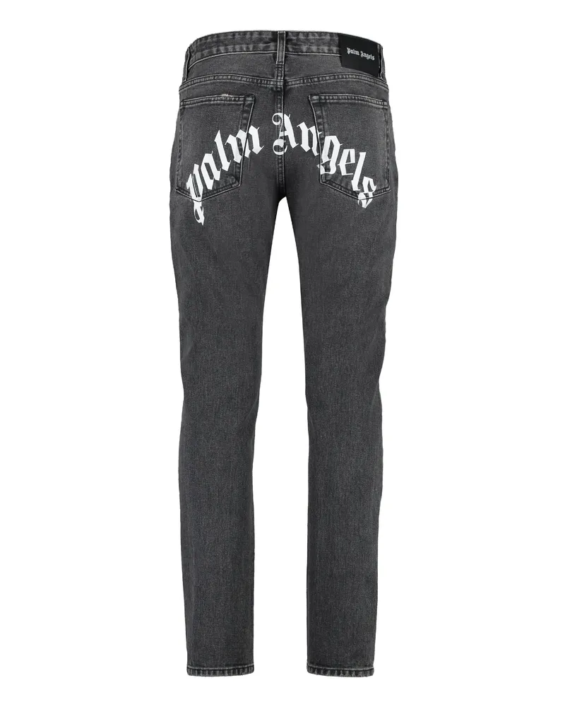 Palm Angels Men's Straight-Leg Jeans With Maxi Logo Gray Cotton Regular Gray