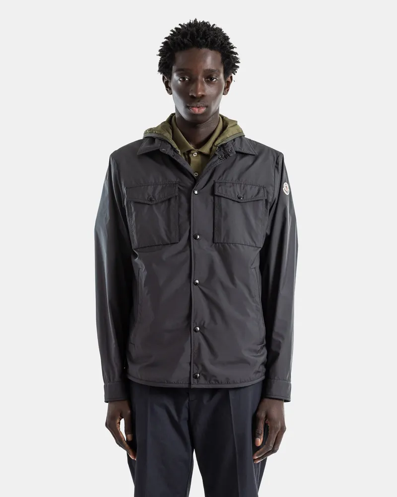 Moncler Men's 3-In-1 Shirt-Jacket Black Nylon With Removable Khaki Vest Chirano Black