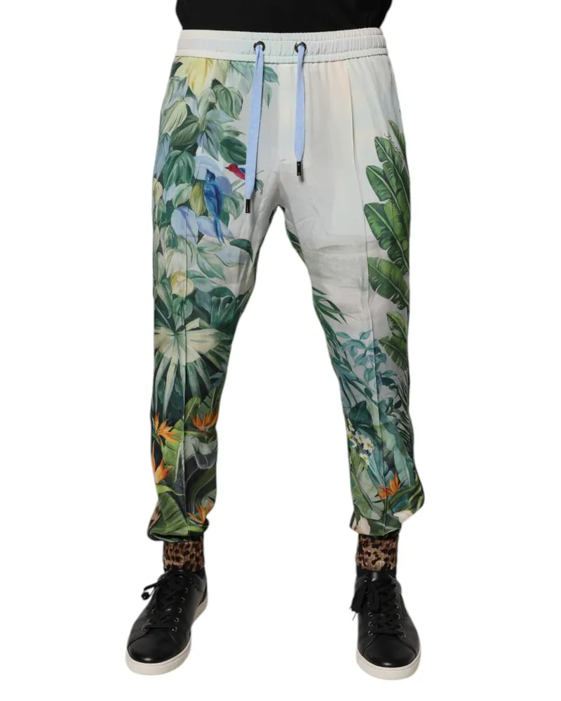 Dolce & Gabbana Men Multicolor Tropical Jogger Sweatpants Pants Silk Multicolor