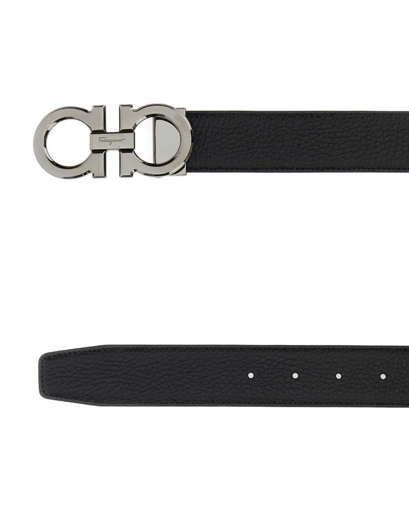 Ferragamo Men's Black Leather Reversible Belt Nerhic Calf Cinture Black