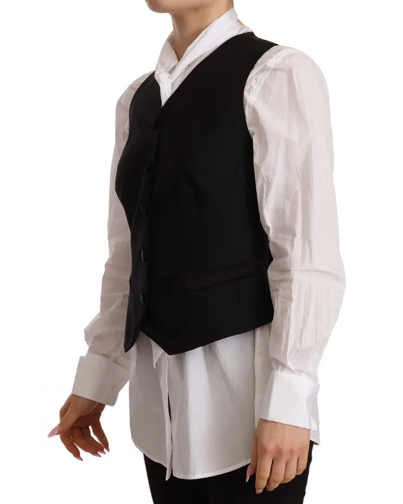 Dolce & Gabbana Women's Black Button Down Sleeveless Vest Viscose Top Black