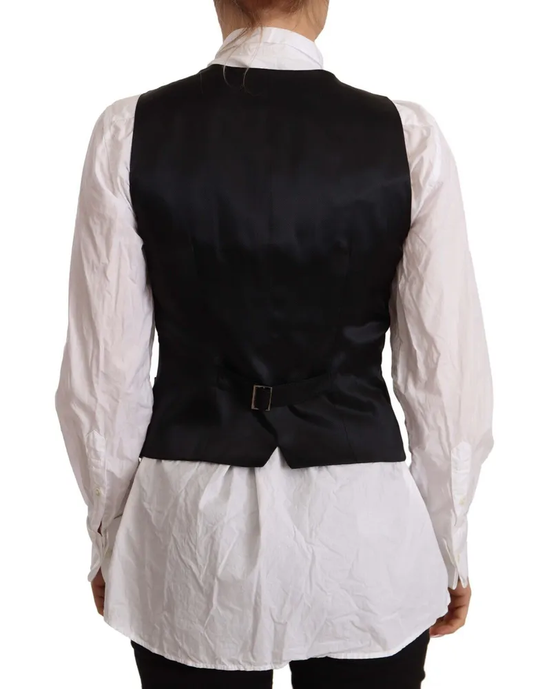 Dolce & Gabbana Women's Black Button Down Sleeveless Vest Viscose Top Black