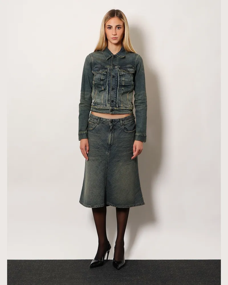 Balenciaga Women's Denim Midi Skirt Blue Cotton Blue