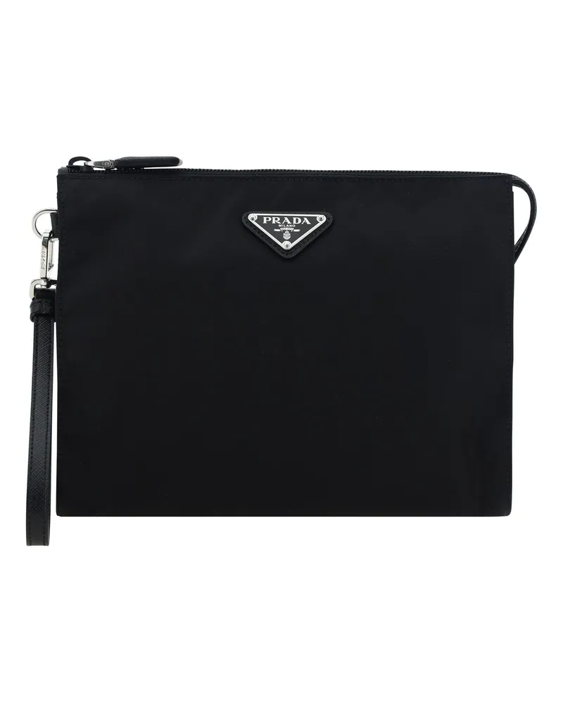 Prada Men's Beauty Case Black Polyamide Wash Bags Black