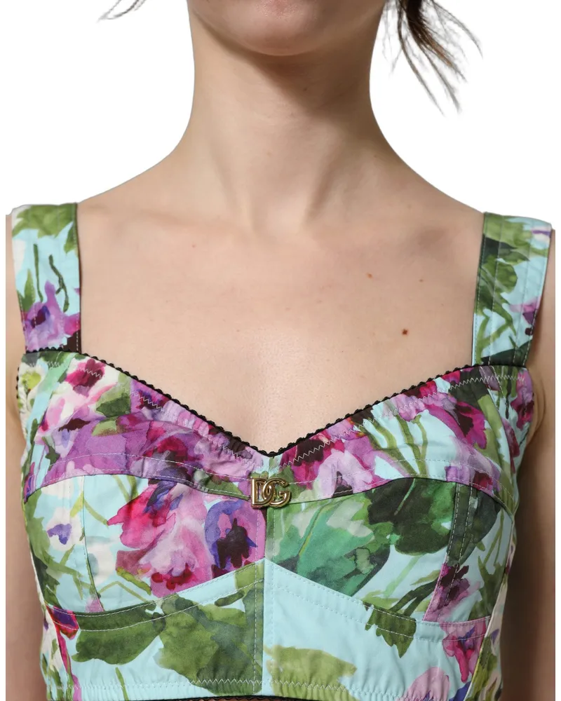 Dolce & Gabbana Women's Multicolor Floral Cropped Bustier Tank Top Elastane Nylon Cotton Multicolor