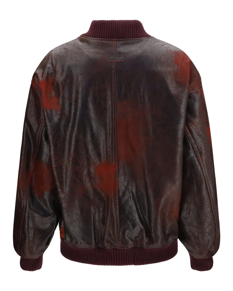 Valstar Women's Oversized Crackle Nappa Bomber Jacket Rosso Scuro Leather Red