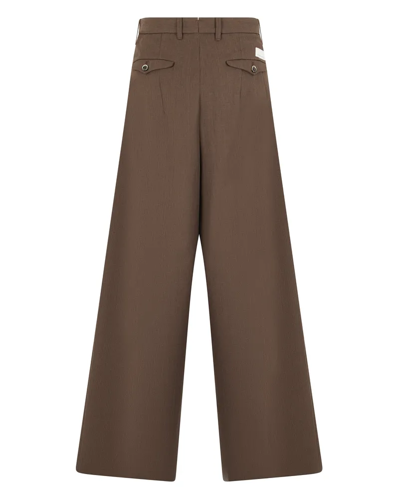 nine:inthe:morning Wide-Leg Pleated Wool Trousers — Brown Brown