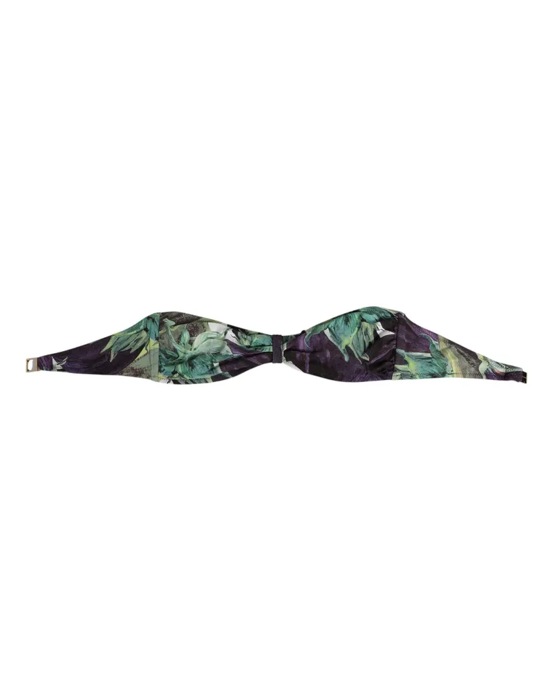Dolce & Gabbana Women Purple Green Leaf Print Bandeau Swimwear Underwear Nylon Clothing Multicolor