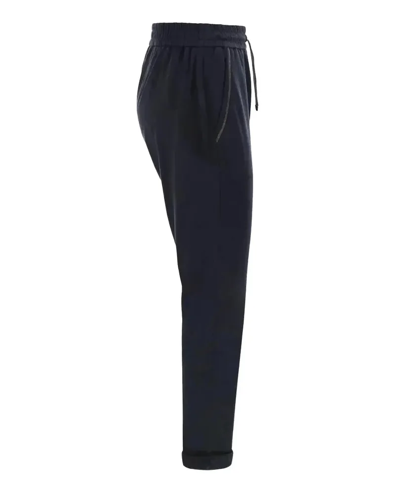 Brunello Cucinelli Cotton-Silk French Terry Joggers — Navy Navy