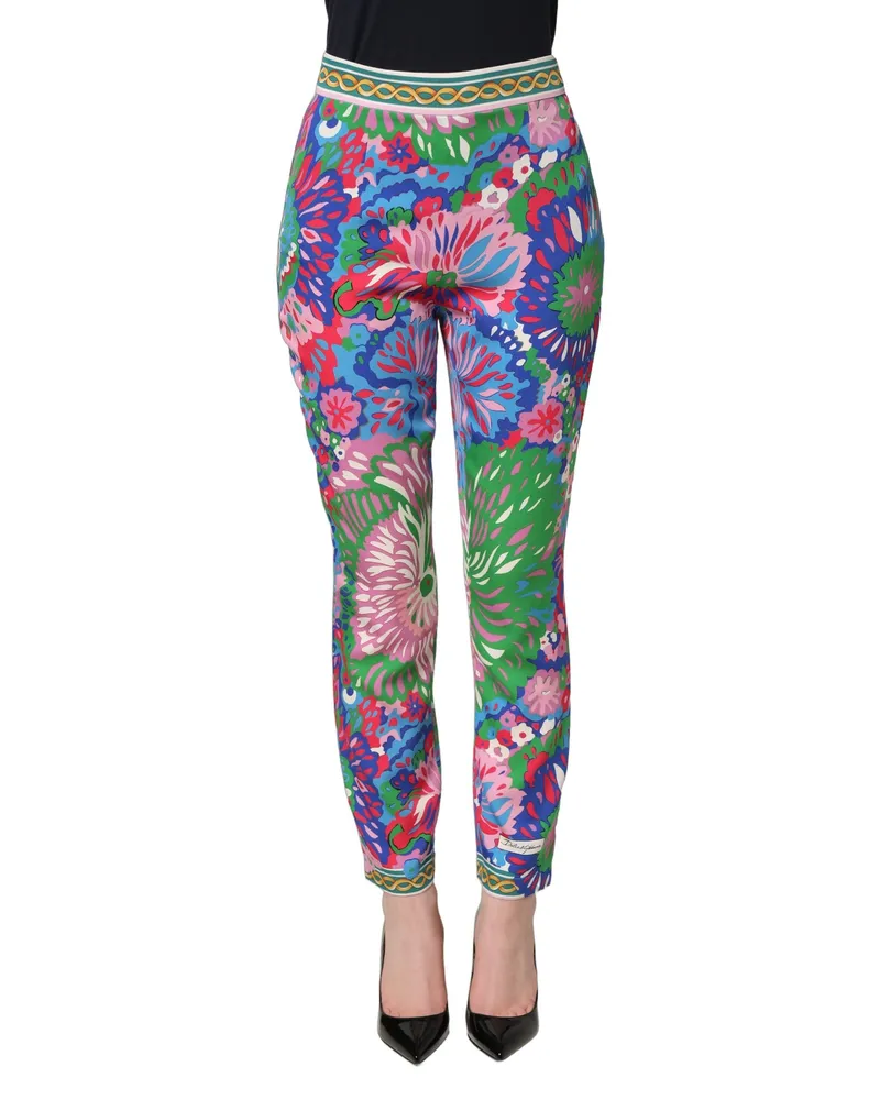 Dolce & Gabbana Women's Multicolor Floral Stretch Jersey Leggings Pants Silk Elastane Multicolor