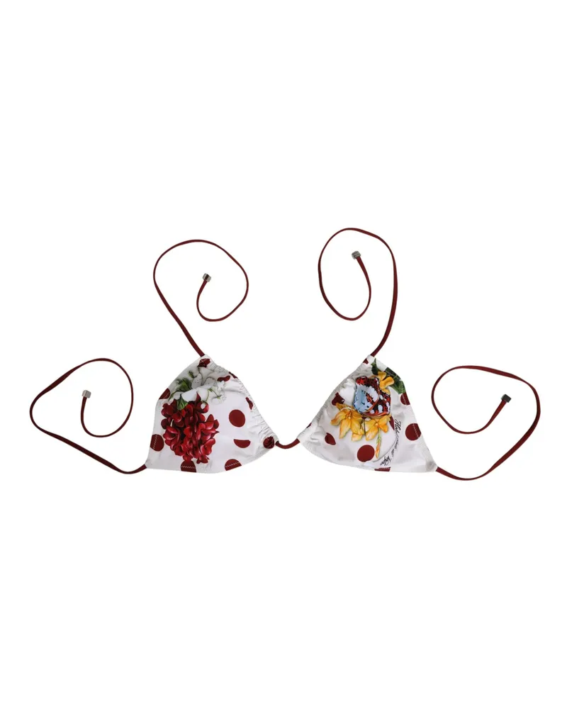 Dolce & Gabbana Women's White Red Polka Dot Floral Print Triangle And Polyamide Clothing White