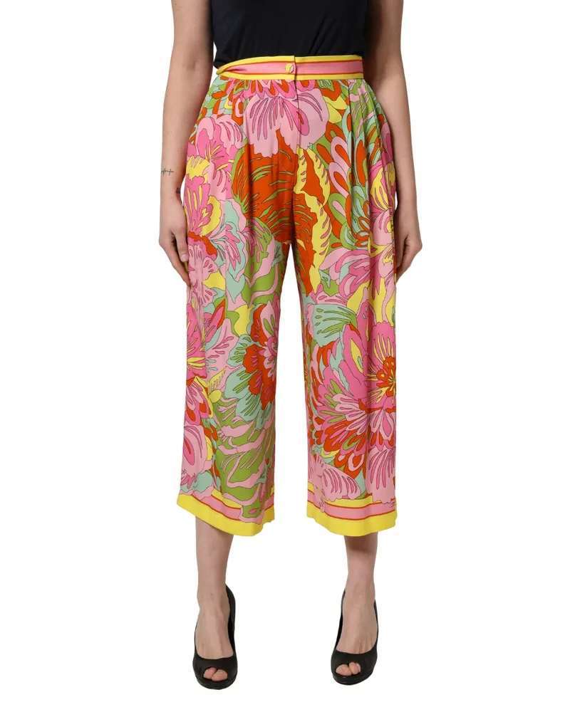 Dolce & Gabbana Women's Multicolor Floralprint Cropped Trouser Pants Silk Elastane Multicolor