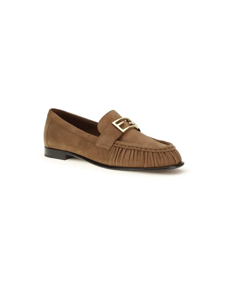 Fendi Women's Brown Lamb Ovis Aries Slip-On Loafers Brown