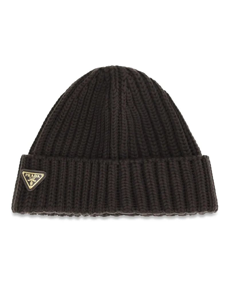 Prada 1HC3902DZL Virgin Wool Ribbed Beanie — Brown Brown