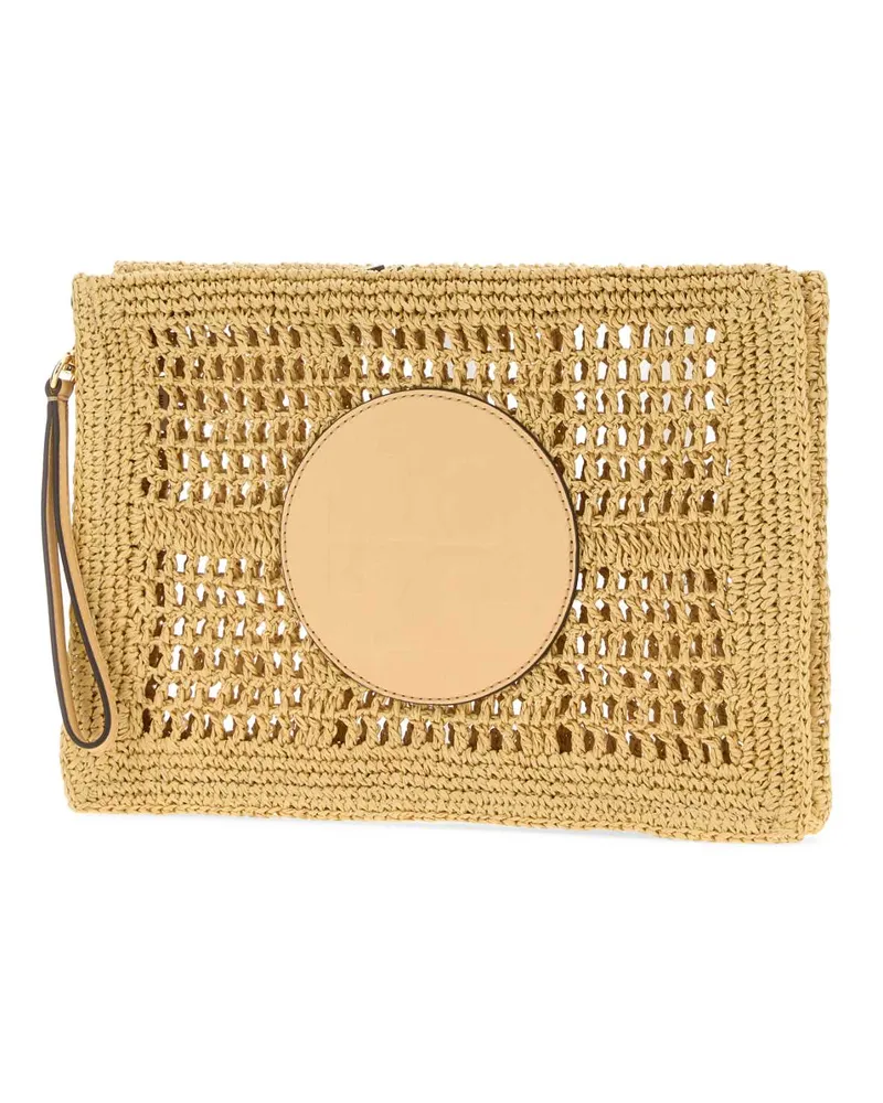 Tory Burch Women's Raffia Ella Clutch Natural Portafogli Wallet Beige