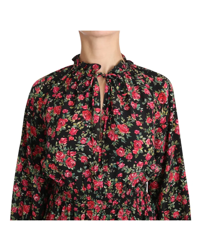 Dolce & Gabbana Women's Black Rose Print Floral Shirt Top Blouse Silk Black