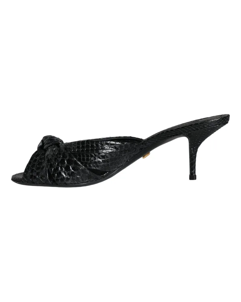 Dolce & Gabbana Women's Black Leather Heels Slides Sandals Shoes Python Black
