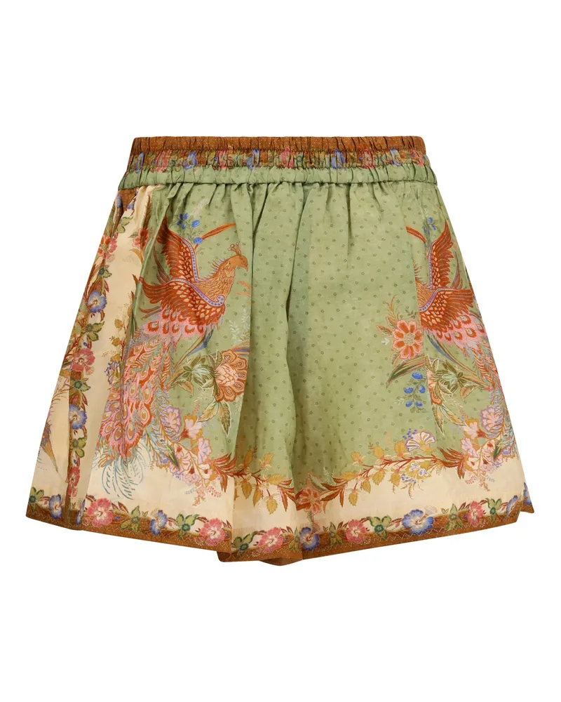 Zimmermann Women's Indra Relaxed Silk Drawstring Shorts Khaki Scarf Floral Bermuda Beige