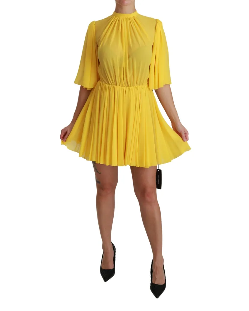 Dolce & Gabbana Pleated Silk Dress — Yellow Yellow