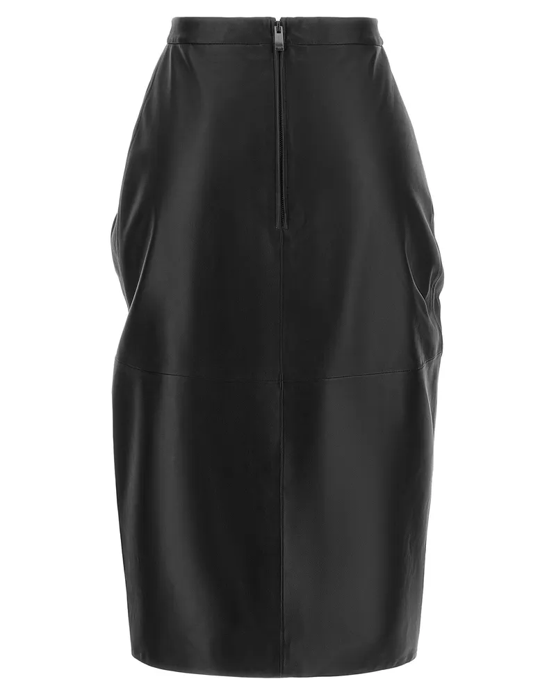 Balmain Asymmetrical Drape Leather Skirt — Black Black