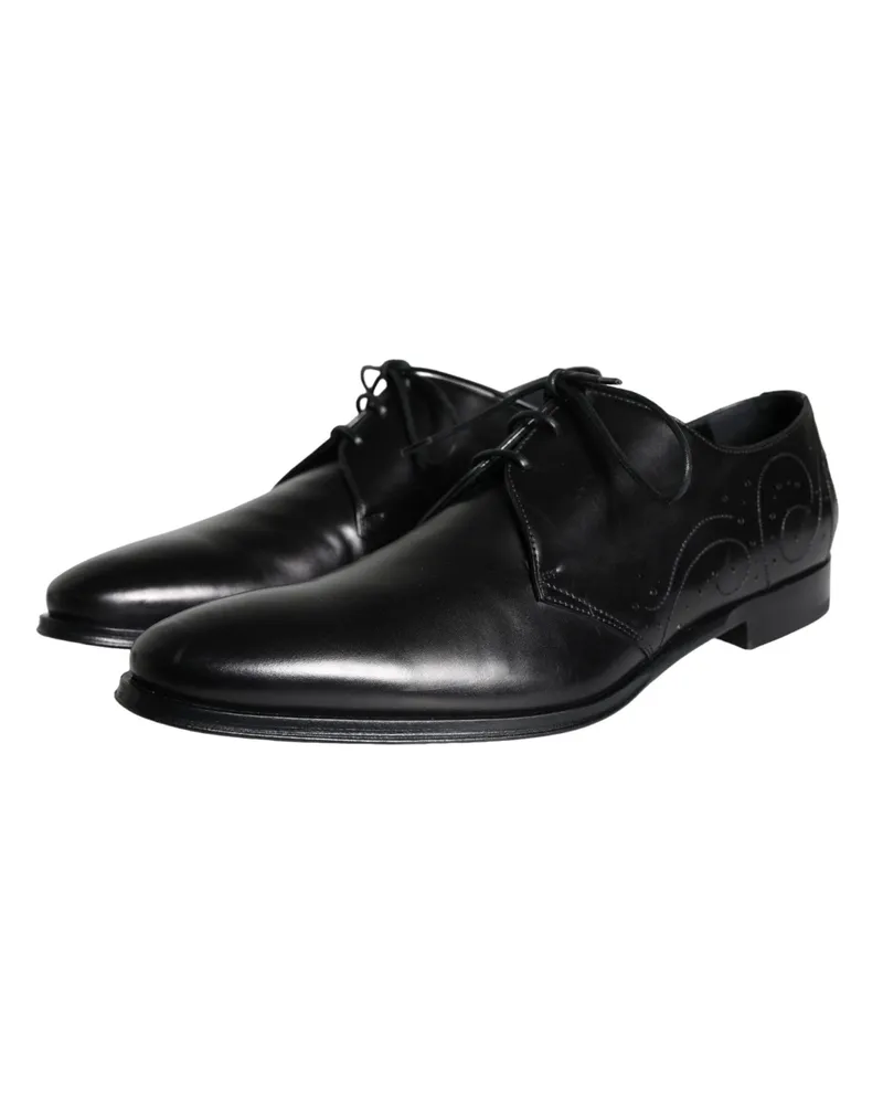 Dolce & Gabbana Black Calfskin Leather Derby Men Dress Shoes Black