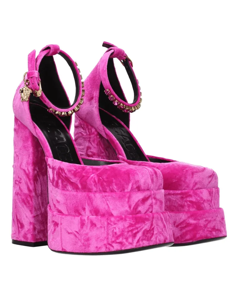 Versace Women's Pink Velvet Platform Sandals Pink