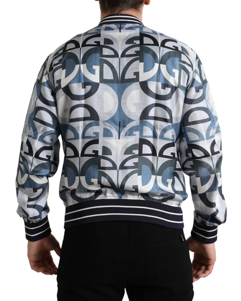 Dolce & Gabbana Men's Multicolor Logo Print Bomber Blouson Jacket Silk Clothing Multicolor