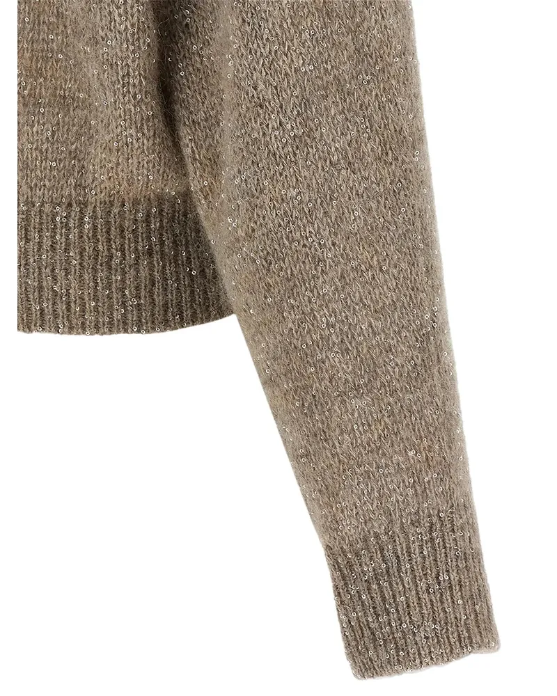 Brunello Cucinelli Sequin-Embellished Sweater — Beige Beige