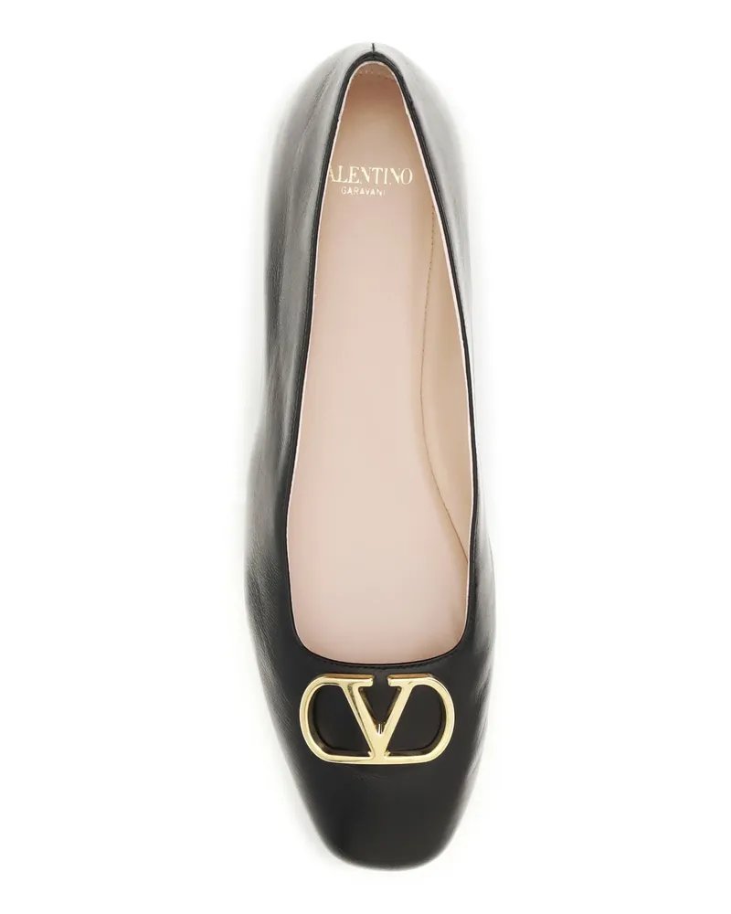 Valentino Garavani Women's Ballerina Flats Vlogo Signature Black Nappa Calf Leather Shoes Black