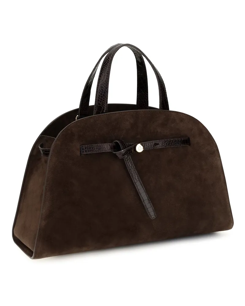 Tory Burch Women's Romy Suede Bauletto Dark Cocoa Shoulder Bags Brown